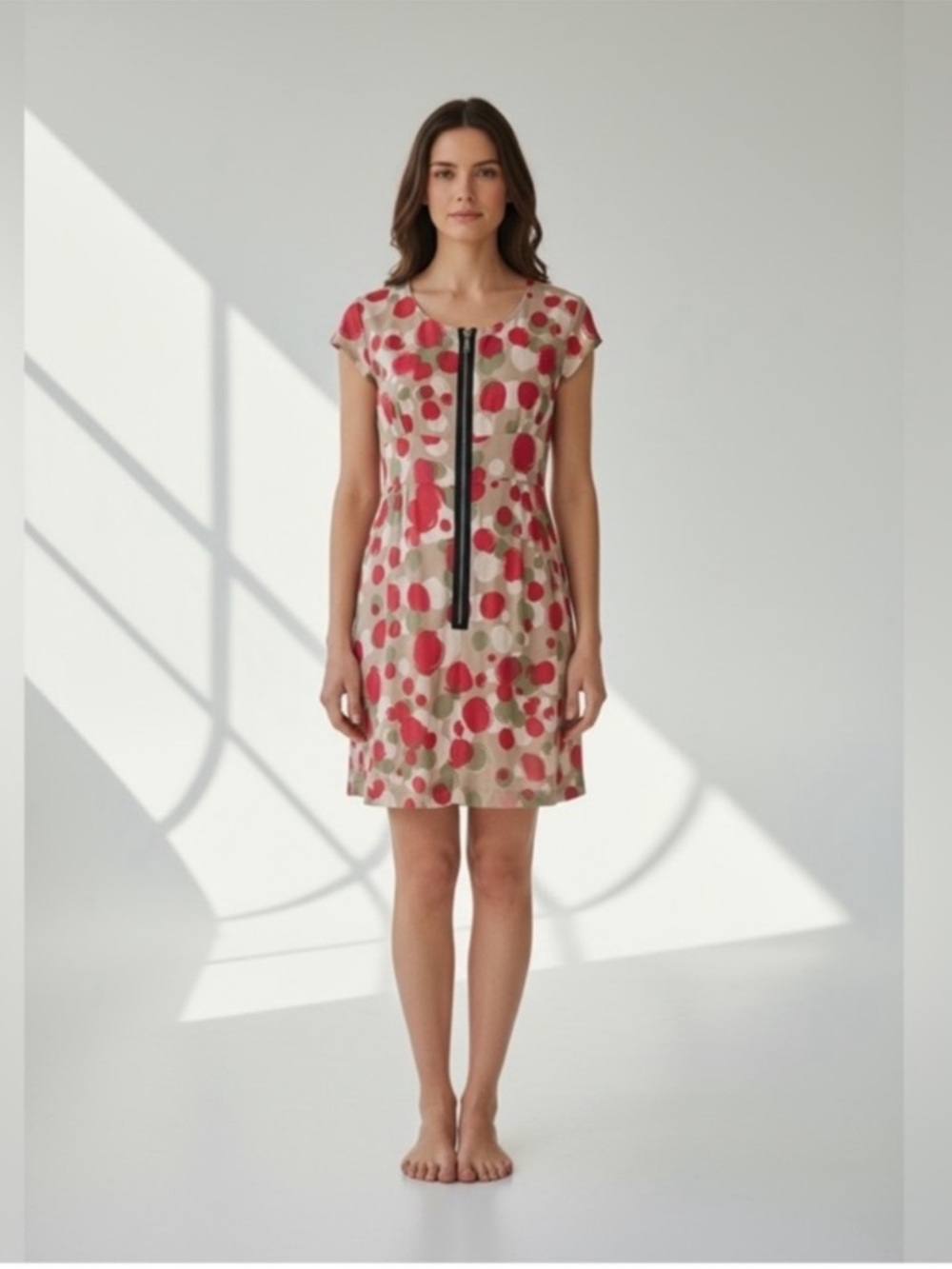 Mac & Jac short sleeve polka dot abstract print contemporary summer dress large
